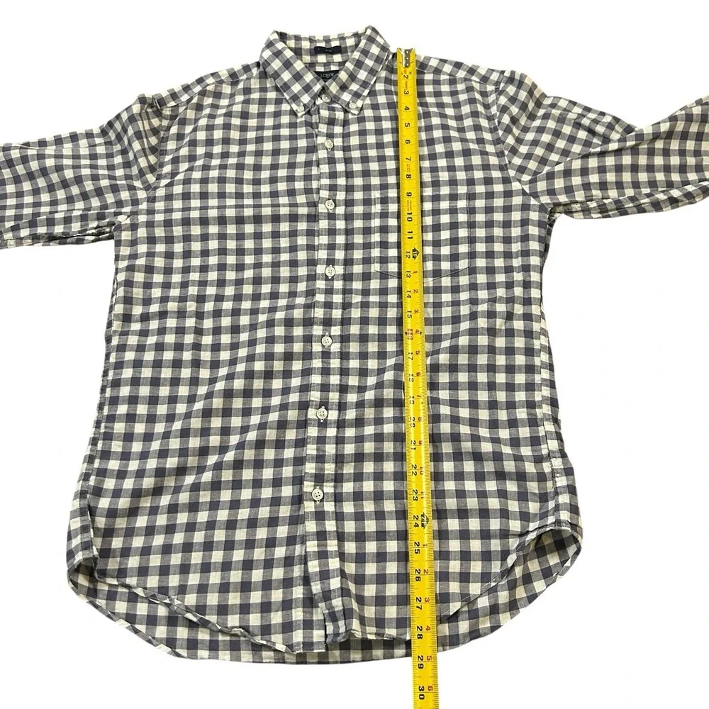 J Crew Linen‎ Cotton Blue Plaid Slim Long Sleeve Button Shirt Mens Medium